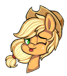 Size: 352x401 | Tagged: safe, artist:pinipy, applejack, earth pony, pony, bust, portrait, simple background, solo, tongue out, transparent background, wink