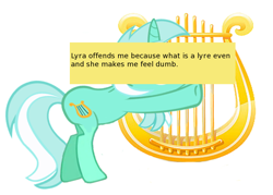 Size: 712x510 | Tagged: safe, lyra heartstrings, lyre, meta, offensive ponies, text