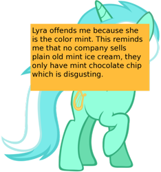 Size: 500x535 | Tagged: safe, lyra heartstrings, ice cream, meta, offensive ponies, text