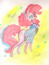 Size: 1024x1343 | Tagged: safe, artist:celestial-meadows, pinkie pie, pony, clothes, shirt, solo, traditional art