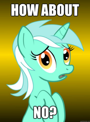 Size: 682x915 | Tagged: safe, lyra heartstrings, pony, unicorn, conspiracy lyra, dialogue, exploitable meme, female, gradient background, green coat, horn, image macro, looking at you, mare, meme, open mouth, reaction image, simple background, solo, text, two toned mane