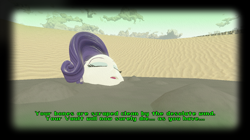 Size: 1278x716 | Tagged: safe, artist:personsix, edit, rarity, equestria girls, 3d, fallout, gmod, meme, mud, quicksand, relaxing, sand, sinking, solo