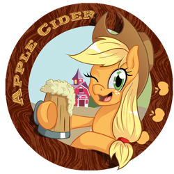 Size: 600x600 | Tagged: safe, artist:dsc-the-artist, applejack, earth pony, pony, alcohol, cider, muf, solo, wink