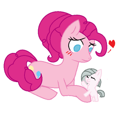 Size: 491x473 | Tagged: safe, artist:zero the hero, pinkie pie, oc, earth pony, pony, blushing, heart, ms paint, next generation, no pupils, pixel art, simple background, white background