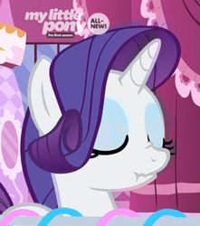 Size: 821x930 | Tagged: safe, screencap, rarity, pony, unicorn, she's all yak, cropped, eyes closed, scrunchy face