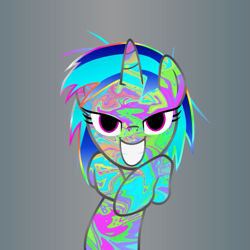 Size: 555x555 | Tagged: safe, artist:120percentcool, dj pon-3, vinyl scratch, pony, unicorn, female, mare, psychedelic, solo