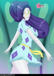 Size: 711x1000 | Tagged: safe, artist:clouddg, rarity, better together, equestria girls, spring breakdown, breasts, clothes, cute, eye clipping through hair, female, raribetes, raritits, schrödinger's pantsu, smiling, solo, sunglasses, thighs