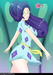 Size: 711x1000 | Tagged: safe, alternate version, artist:clouddg, rarity, human, better together, equestria girls, spring breakdown, breasts, clothes, cute, dress, female, human coloration, humanized, raribetes, raritits, schrödinger's pantsu, smiling, solo, sunglasses, thighs