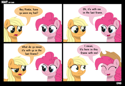 Size: 1630x1130 | Tagged: safe, artist:ljdamz1119, applejack, pinkie pie, earth pony, pony, breaking the fourth wall, comic, hat, smiling, speech bubble