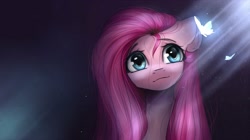 Size: 2671x1500 | Tagged: safe, artist:reterica, derpibooru import, pinkie pie, butterfly, earth pony, pony, cute, cuteamena, diapinkes, female, mare, pinkamena diane pie, solo, wallpaper