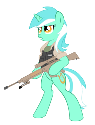 Size: 2592x3428 | Tagged: safe, artist:shadawg, lyra heartstrings, pony, unicorn, bipedal, gun, military, navy, rifle, simple background, sniper, solo, transparent background