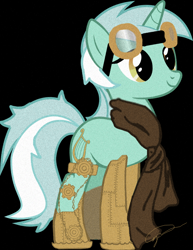 Size: 784x1018 | Tagged: safe, artist:kittyhawkman, lyra heartstrings, pony, unicorn, black background, clothes, geminism, goggles, scarf, simple background, solo, steampunk