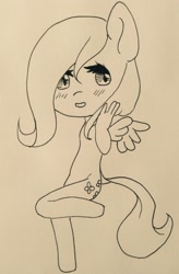 Size: 1665x2531 | Tagged: safe, fluttershy, anthro, simple background, solo, traditional art