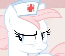 Size: 762x659 | Tagged: safe, screencap, nurse redheart, earth pony, pony, baby cakes, female, mare, pink mane, pink tail, solo, white coat