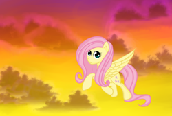 Size: 1600x1080 | Tagged: safe, artist:silversthreads, fluttershy, pegasus, pony, cloud, cute, female, mare, solo, sunset