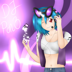 Size: 1381x1381 | Tagged: safe, artist:kitsunewolf95, dj pon-3, vinyl scratch, horned humanization, humanized, nail polish