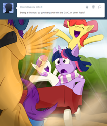 Size: 500x591 | Tagged: safe, artist:lustrous-dreams, derpibooru import, apple bloom, scootaloo, sweetie belle, twilight sparkle, ask, ask filly twilight, cutie mark crusaders, filly, scooter, tumblr, younger