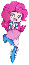 Size: 400x876 | Tagged: safe, artist:lizbeat, pinkie pie, equestria girls, boots, bracelet, clothes, cute, diapinkes, female, high heel boots, jewelry, legs, moe, open mouth, raised leg, simple background, skirt, solo, transparent background