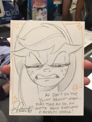 Size: 1024x1365 | Tagged: safe, artist:andypriceart, applejack, earth pony, pony, clint eastwood, floppy ears, solo, squint, squintjack, traditional art