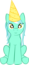 Size: 437x970 | Tagged: safe, artist:cheshiresdesires, lyra heartstrings, pony, unicorn, hat, looking at you, party hat, simple background, sitting, smiling, solo, transparent background