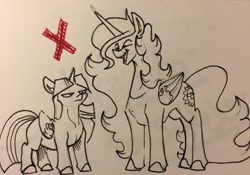 Size: 2448x1710 | Tagged: safe, artist:greyscaleart, princess celestia, twilight sparkle, twilight sparkle (alicorn), alicorn, pony, how to talk to short people, monochrome