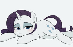 Size: 1297x852 | Tagged: safe, artist:manachaaaaaaaa, rarity, pony, unicorn, blushing, cute, female, lidded eyes, looking at you, mare, pixiv, raribetes, simple background, solo, white background