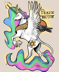 Size: 1000x1200 | Tagged: safe, artist:x-marblehornets-x, princess celestia, alicorn, pony, crown, glow, glowing eyes, leonine tail, peytral, rearing, regalia, solo, spread wings, tattoo design, unshorn fetlocks, wings