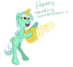 Size: 1200x1105 | Tagged: safe, artist:roflpony, lyra heartstrings, pony, unicorn, bipedal, happy, lyre, magic, solo, standing