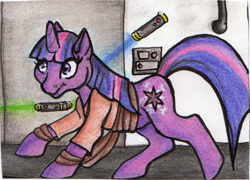 Size: 1072x770 | Tagged: safe, artist:cyzzane, derpibooru import, twilight sparkle, crossover, jedi, lightsaber, star wars