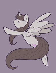 Size: 1487x1925 | Tagged: safe, artist:pixel-prism, octavia melody, alicorn, earth pony, pony, alicornified, bedroom eyes, everyone is an alicorn, flying, looking back, octacorn, race swap, simple background, solo, spread wings, underhoof