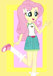 Size: 467x669 | Tagged: safe, artist:eduardonunes109, fluttershy, equestria girls, camp everfree outfits, clothes, shoes, shorts, sneakers, socks, solo