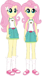 Size: 378x666 | Tagged: safe, artist:eduardonunes109, fluttershy, equestria girls, camp everfree outfits, clone, clothes, looking at you, shoes, shorts, sneakers, socks