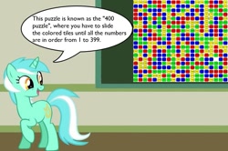 Size: 887x588 | Tagged: safe, lyra heartstrings, pony, unicorn, 400 puzzle, chalkboard, female, horn, human studies101 with lyra, mare