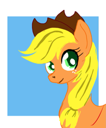 Size: 767x921 | Tagged: safe, artist:ciaran, derpibooru exclusive, applejack, earth pony, pony, abstract background, bust, colored pupils, female, hat, legitimately amazing mspaint, looking at you, mare, ms paint, simple background, smiling, solo