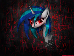 Size: 2044x1545 | Tagged: safe, artist:vulpessentia, dj pon-3, vinyl scratch, pony, unicorn, solo, surreal