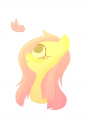 Size: 1000x1414 | Tagged: safe, artist:cartoonistlala, fluttershy, bird, pegasus, pony, bust, looking at something, looking up, portrait, profile, simple background, solo, white background