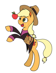 Size: 2550x3300 | Tagged: artist needed, safe, applejack, earth pony, pony, /pone/, 8chan, apple, food, pilgrim outfit, saddle bag, solo, sweat