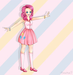 Size: 3000x3100 | Tagged: safe, artist:mina-chan7, pinkie pie, human, blushing, clothes, cute, humanized, mary janes, open mouth, shoes, skirt, socks, solo