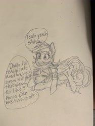 Size: 3024x4032 | Tagged: safe, artist:dufflebags, derpibooru import, rainbow dash, soarin', pegasus, pony, female, male, shipping, sketch, soarindash, straight, traditional art