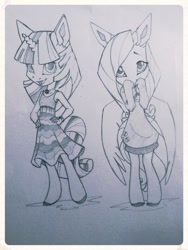 Size: 600x797 | Tagged: safe, artist:bluh-21, derpibooru import, fluttershy, twilight sparkle, anthro, monochrome, sketch