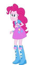 Size: 1090x1904 | Tagged: safe, artist:mlprocker123, pinkie pie, equestria girls, boots, bracelet, clothes, high heel boots, simple background, skirt, solo, transparent background, vector