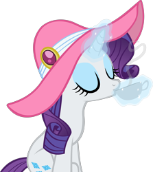 Size: 4240x4758 | Tagged: safe, artist:ironm17, rarity, pony, unicorn, sweet and elite, cup, drinking, eyes closed, eyeshadow, hat, makeup, simple background, sitting, solo, transparent background, vector