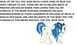 Size: 630x365 | Tagged: safe, dj pon-3, vinyl scratch, pony, unicorn, all caps, allied mastercomputer, angry, broken, harlan ellison, hate, i have no mouth and i must scream, parody, text, wub