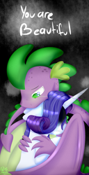 Size: 765x1500 | Tagged: safe, artist:redheartponiesfan, rarity, spike, dragon, pony, unicorn, crying, female, hug, male, shipping, sparity, straight, winged spike