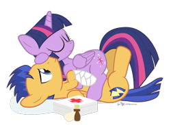 Size: 900x660 | Tagged: safe, artist:dm29, derpibooru import, flash sentry, twilight sparkle, twilight sparkle (alicorn), alicorn, pony, backwards cutie mark, bandage, female, first aid kit, flashlight, injured, male, mare, on back, shipping, simple background, straight, transparent background