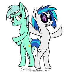 Size: 1280x1443 | Tagged: safe, artist:saine grey, dj pon-3, lyra heartstrings, vinyl scratch, pony, 30 minute art challenge, bipedal