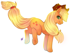 Size: 1293x972 | Tagged: safe, artist:cabbage-arts, applejack, earth pony, pony, bucking, plot, simple background, solo, underhoof, white background