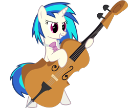Size: 6753x5692 | Tagged: safe, artist:lykas13, dj pon-3, vinyl scratch, pony, unicorn, absurd resolution, bipedal, bowtie, cello, female, hooves, horn, mare, musical instrument, simple background, smiling, solo, standing, teeth, transparent background, vector