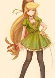 Size: 900x1273 | Tagged: safe, artist:cight, applejack, human, clothes, dress, humanized, rope, solo