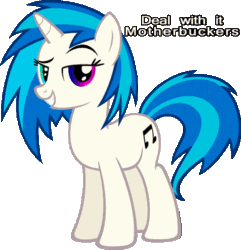 Size: 500x519 | Tagged: safe, dj pon-3, vinyl scratch, pony, unicorn, animated, buck, color, deal with it, eye color, eyes, lsd, rainbow, solo, trippy